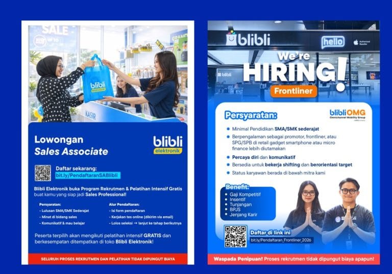 Lowongan Kerja Frontliner dan Sales Associate Blibli Elektronik