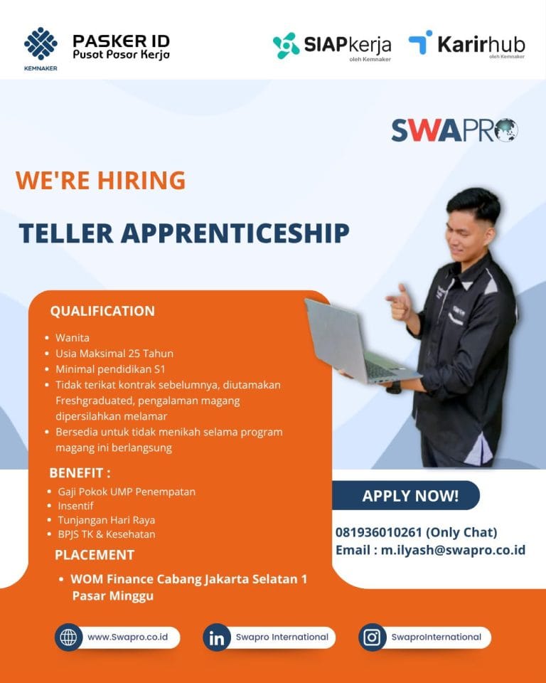Hiring Teller Apprenticeship di WOM Finance Cabang Jakarta Selatan 1 Pasar Minggu